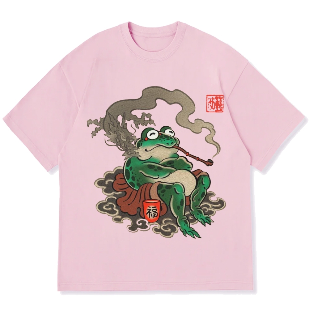 Japanese Ukiyo-e Art Smoking Frog Cotton casual T-shirt