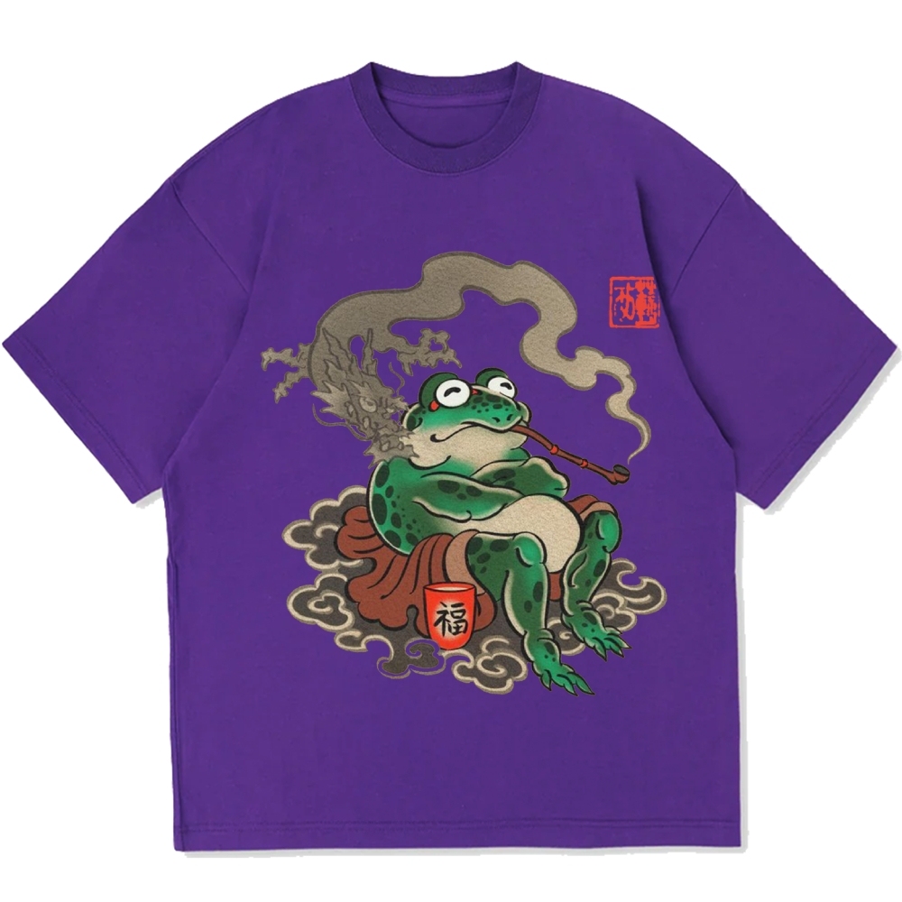 Japanese Ukiyo-e Art Smoking Frog Cotton casual T-shirt