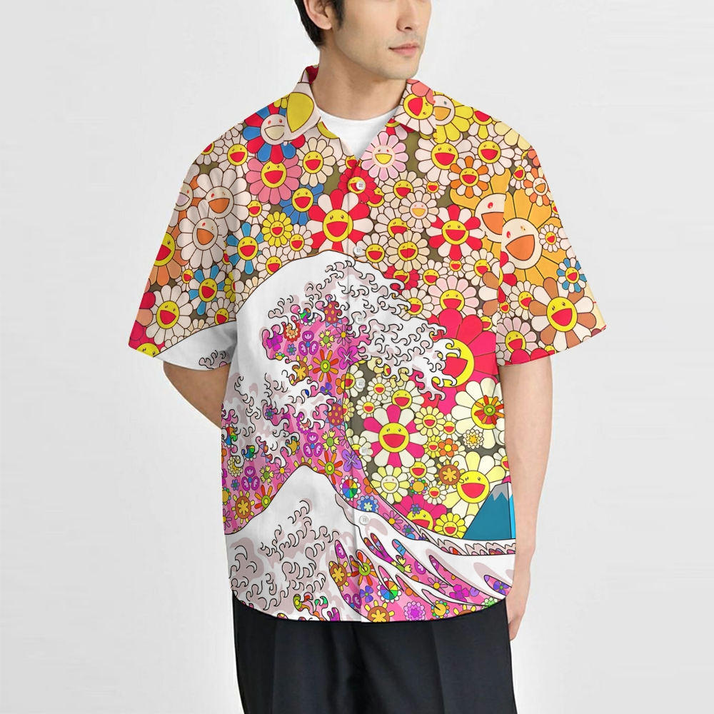 Japanese Art Anime Murakami Art Wave Mash up Button-up Shirt