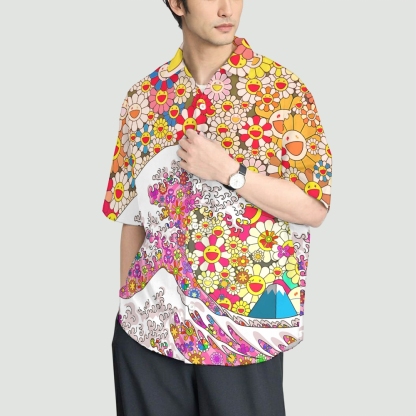 Japanese Art Anime Murakami Art Wave Mash up Button-up Shirt
