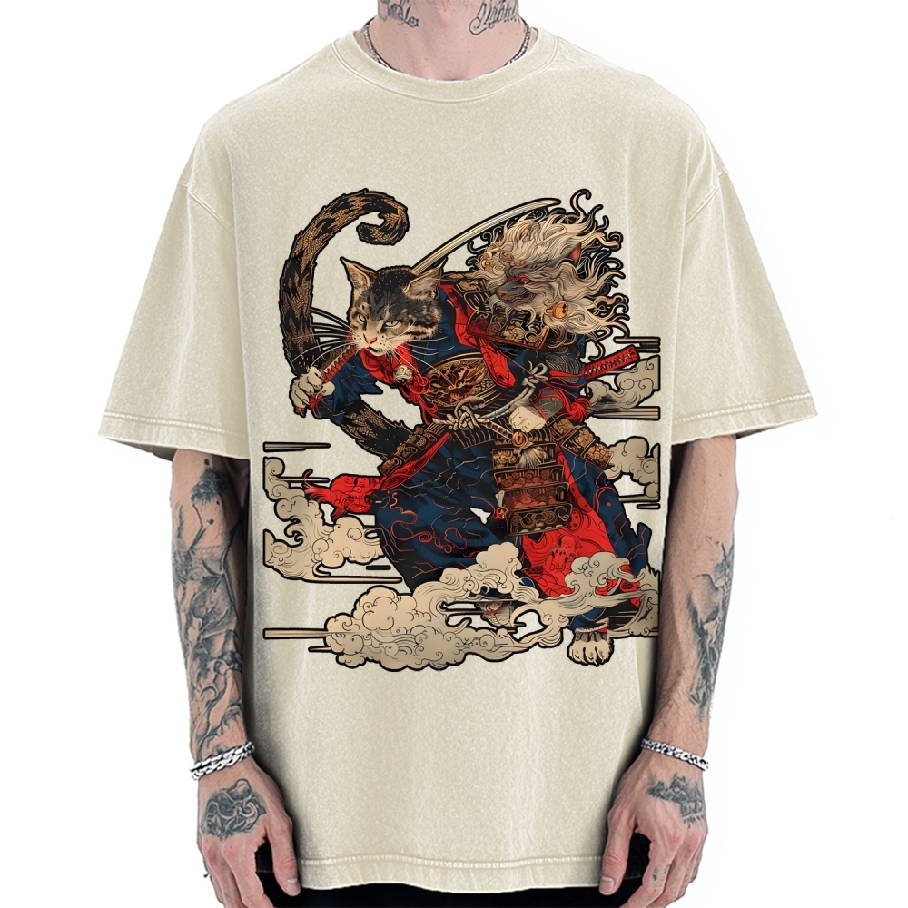 Cat Samurai Vintage Washed T-shirt
