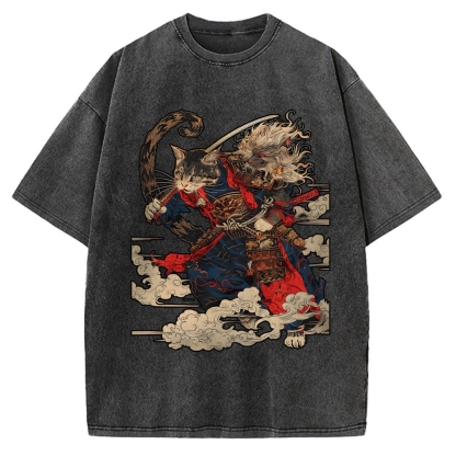 Cat Samurai Vintage Washed T-shirt