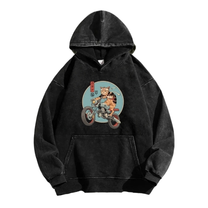 Cat riding a motorcycle Vintage Washed Hoodie