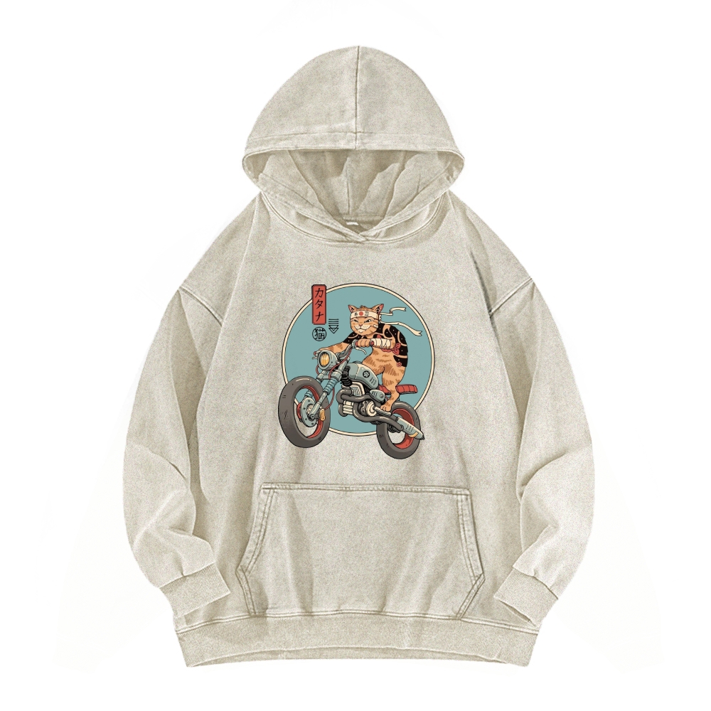 Cat riding a motorcycle Vintage Washed Hoodie