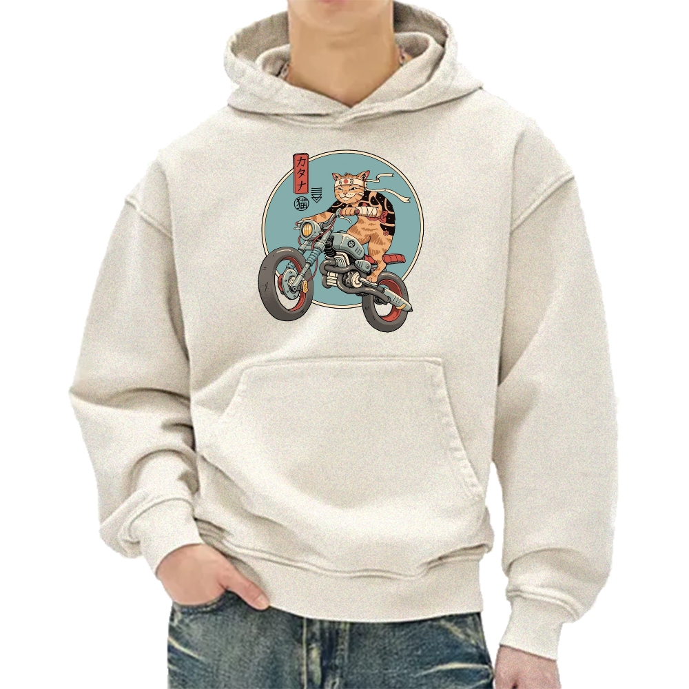 Cat riding a motorcycle Vintage Washed Hoodie