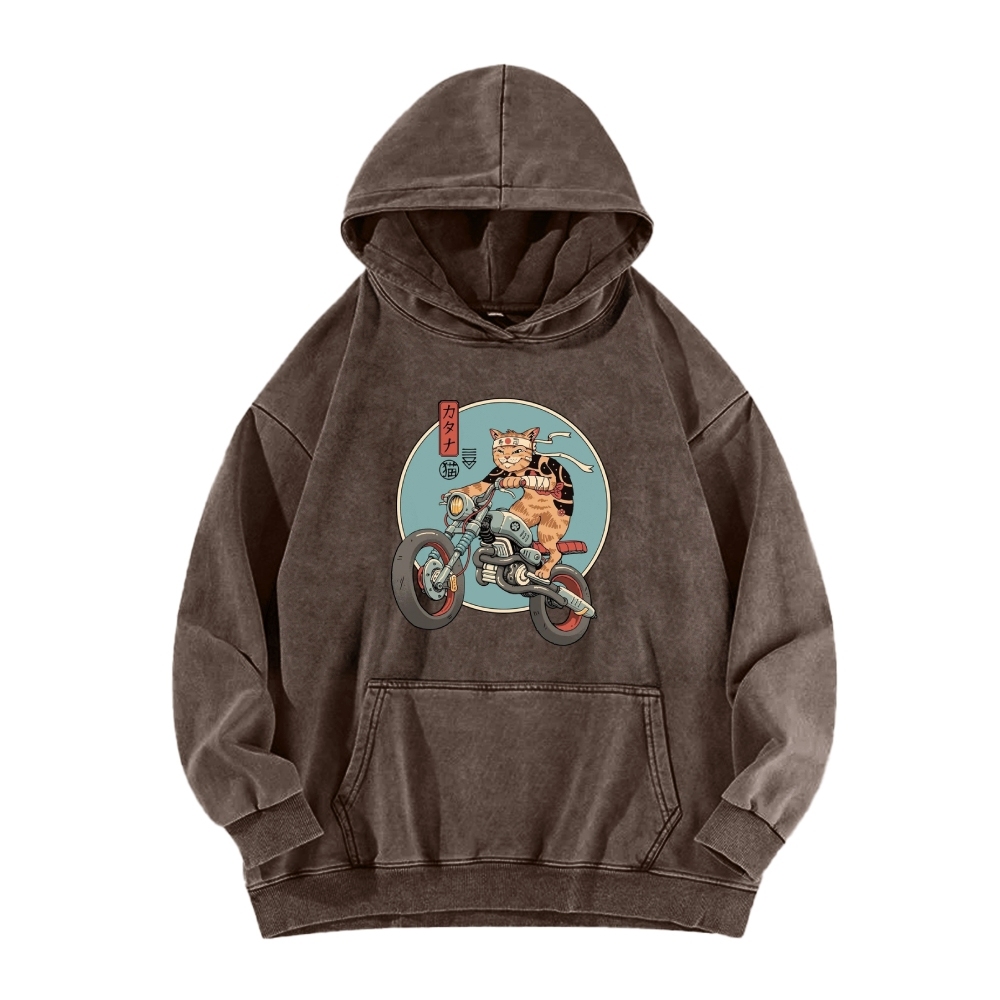 Cat riding a motorcycle Vintage Washed Hoodie