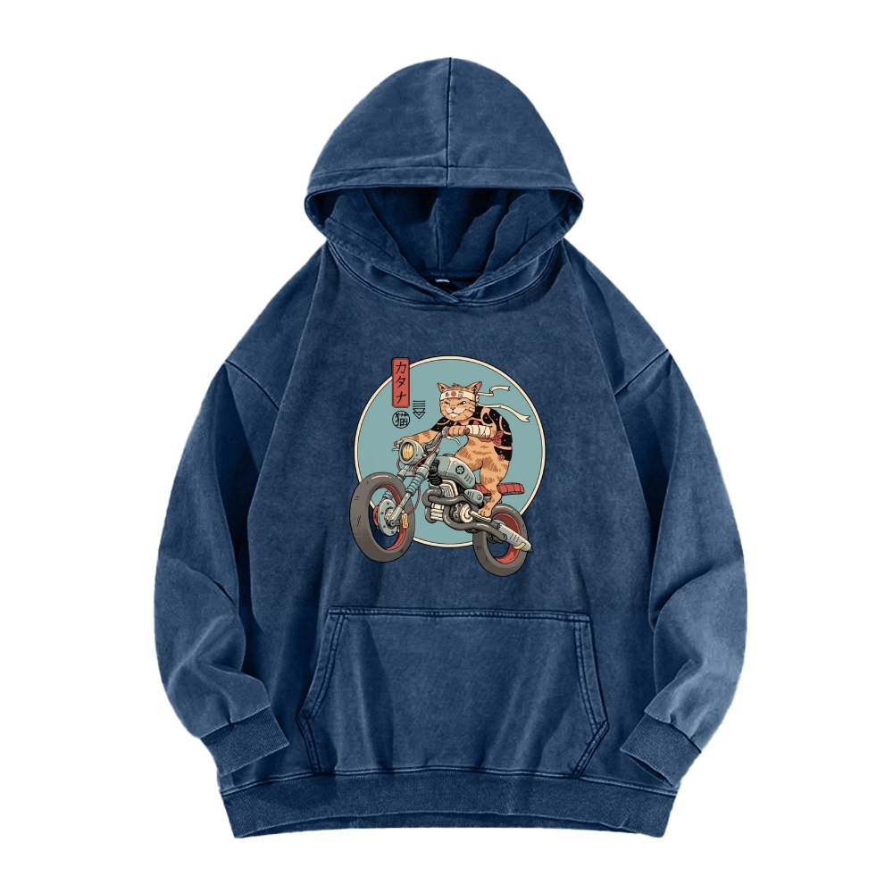 Cat riding a motorcycle Vintage Washed Hoodie