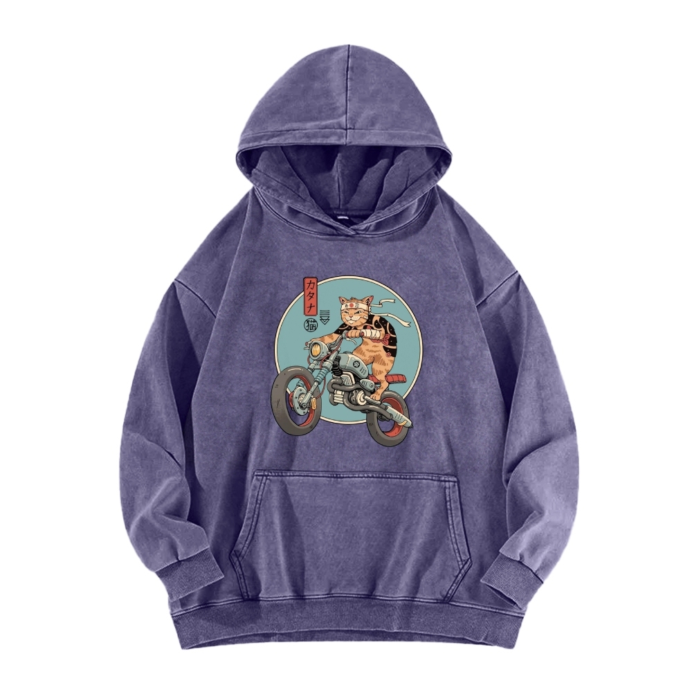 Cat riding a motorcycle Vintage Washed Hoodie