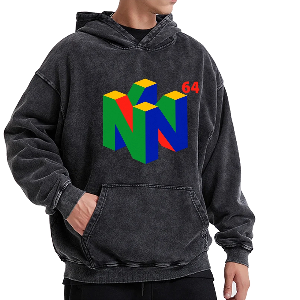 N64 Japanese Entertainment System Vintage Washed Hoodie