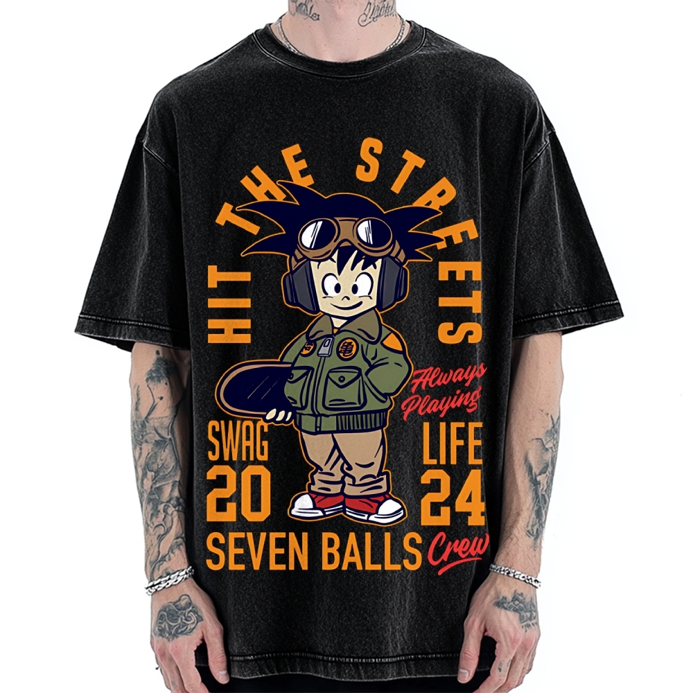 Japanese Anime Seven Balls Vintage Washed T-shirt