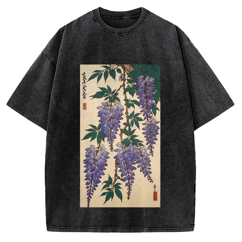 Japanese flower and plant painting Ukiyo-E Style Vintage Washed T-shirt