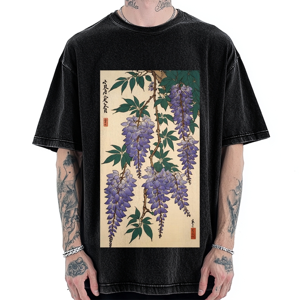 Japanese flower and plant painting Ukiyo-E Style Vintage Washed T-shirt