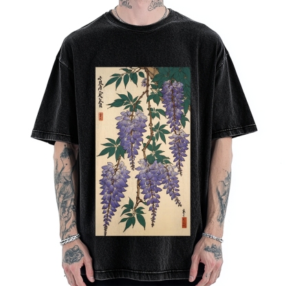 Japanese flower and plant painting Ukiyo-E Style Vintage Washed T-shirt