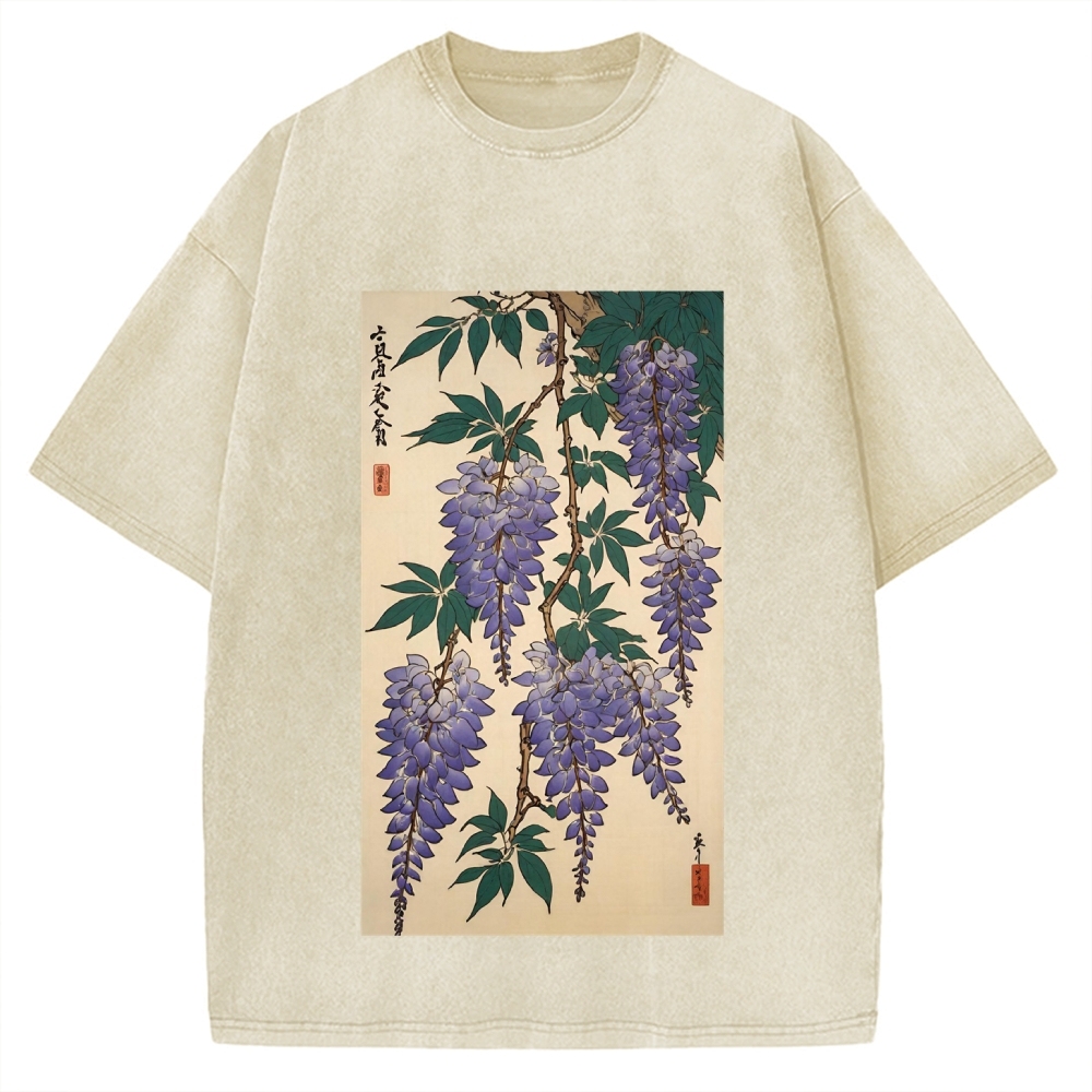 Japanese flower and plant painting Ukiyo-E Style Vintage Washed T-shirt