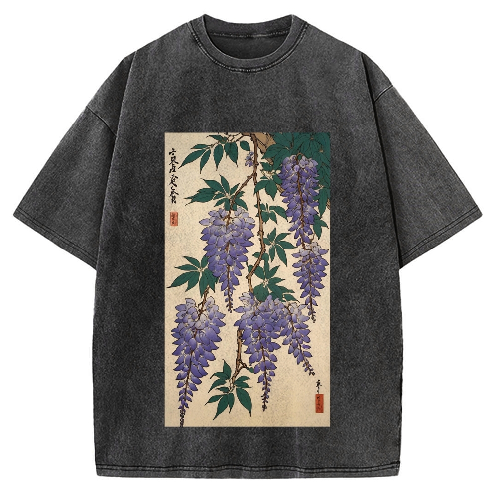 Japanese flower and plant painting Ukiyo-E Style Vintage Washed T-shirt