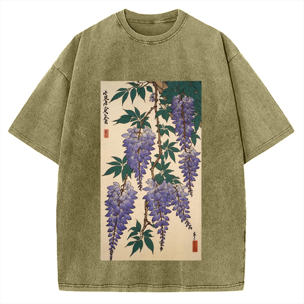 Japanese flower and plant painting Ukiyo-E Style Vintage Washed T-shirt