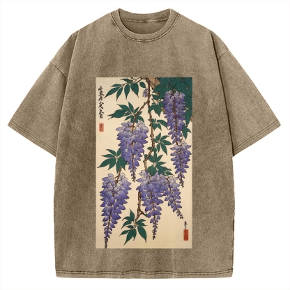 Japanese flower and plant painting Ukiyo-E Style Vintage Washed T-shirt