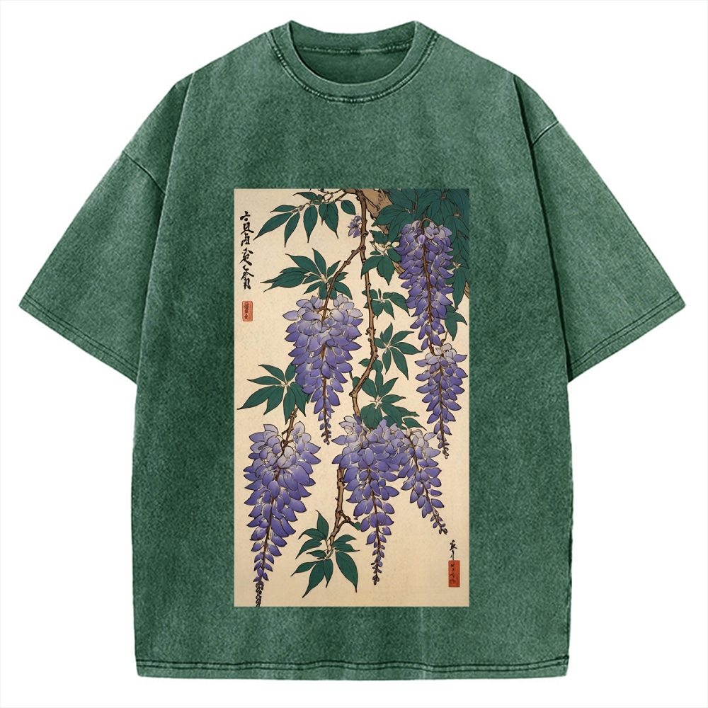 Japanese flower and plant painting Ukiyo-E Style Vintage Washed T-shirt