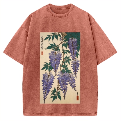 Japanese flower and plant painting Ukiyo-E Style Vintage Washed T-shirt