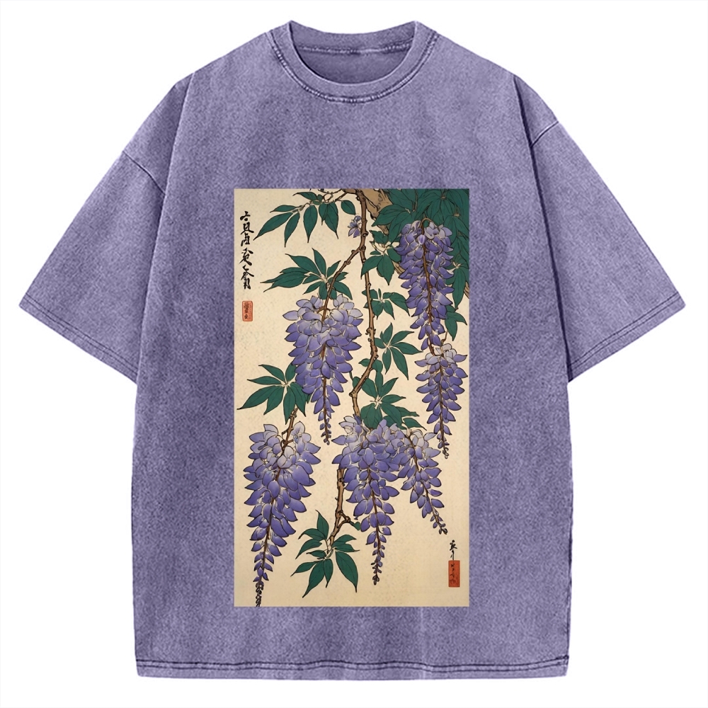 Japanese flower and plant painting Ukiyo-E Style Vintage Washed T-shirt