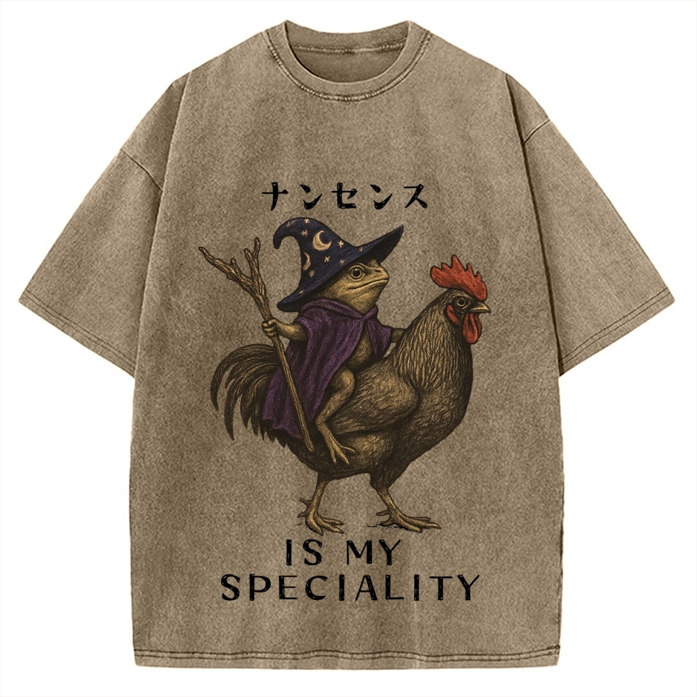 Nonsense Is My Speciality Funny Frog Vintage Washed T-shirt