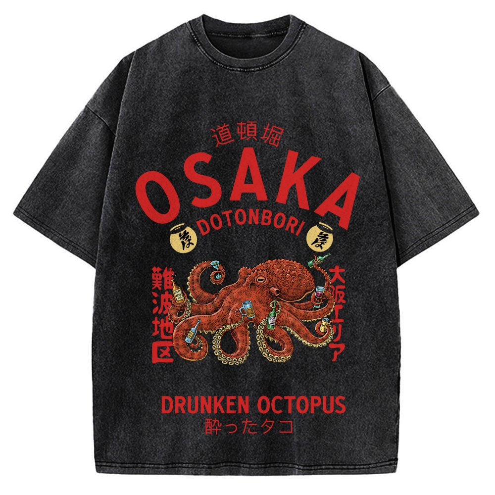 Osaka Dotonbori Drunken Octopus Vintage Washed T-shirt