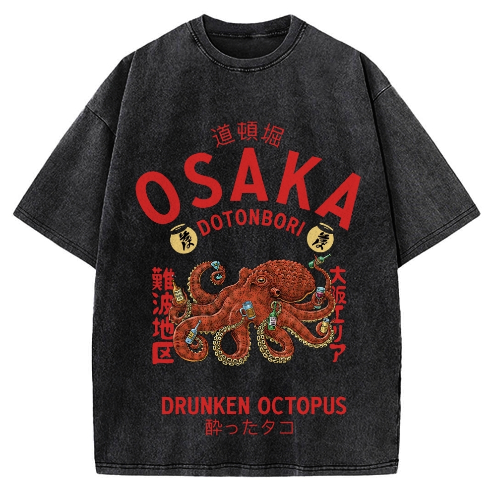 Osaka Dotonbori Drunken Octopus Vintage Washed T-shirt
