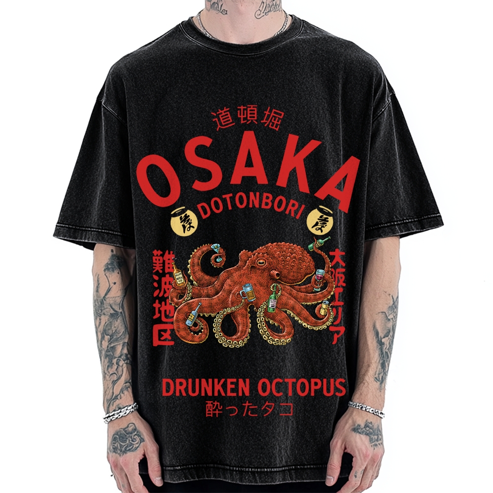 Osaka Dotonbori Drunken Octopus Vintage Washed T-shirt