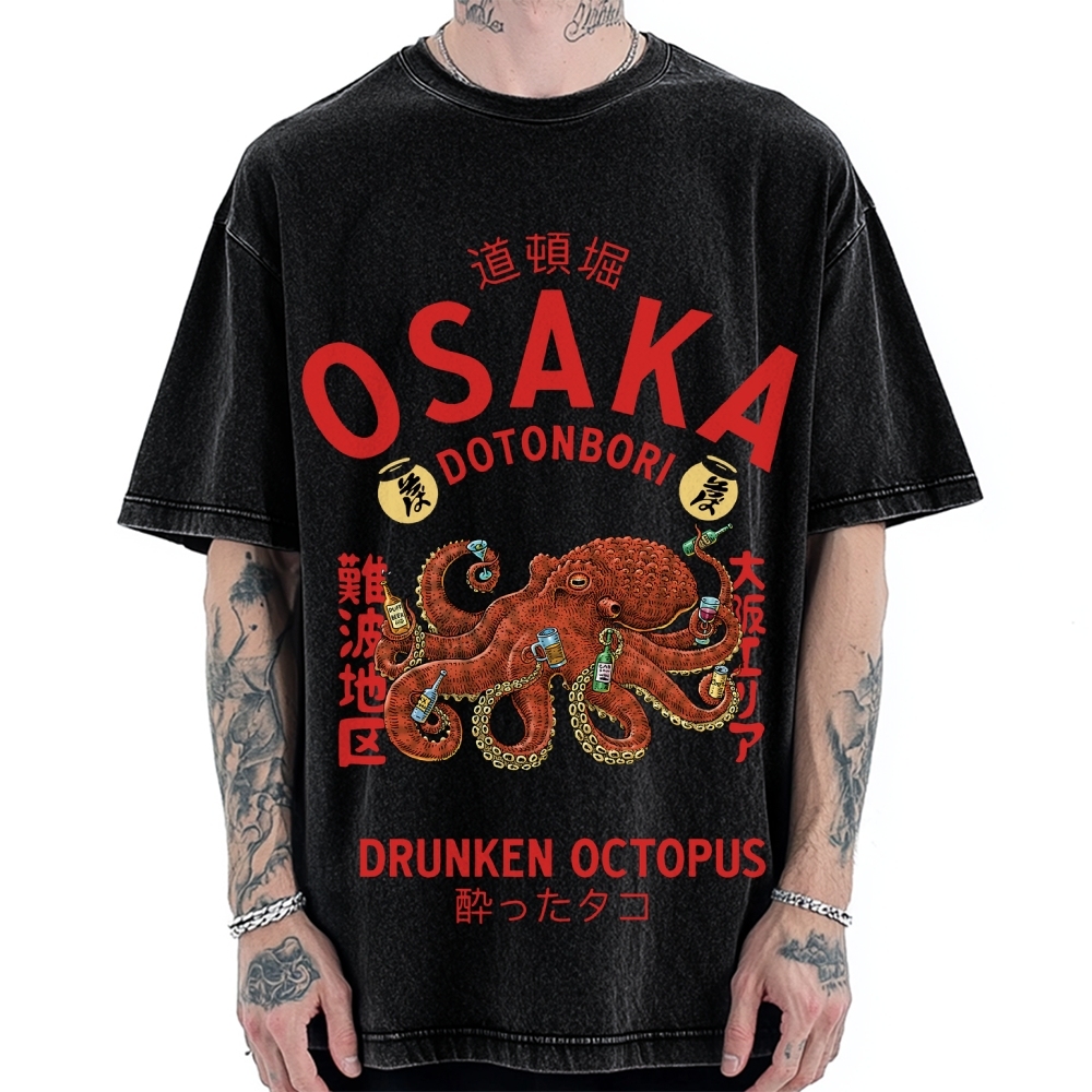 Osaka Dotonbori Drunken Octopus Vintage Washed T-shirt