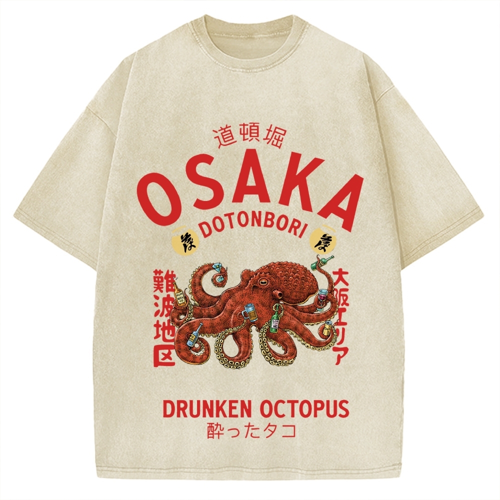 Osaka Dotonbori Drunken Octopus Vintage Washed T-shirt