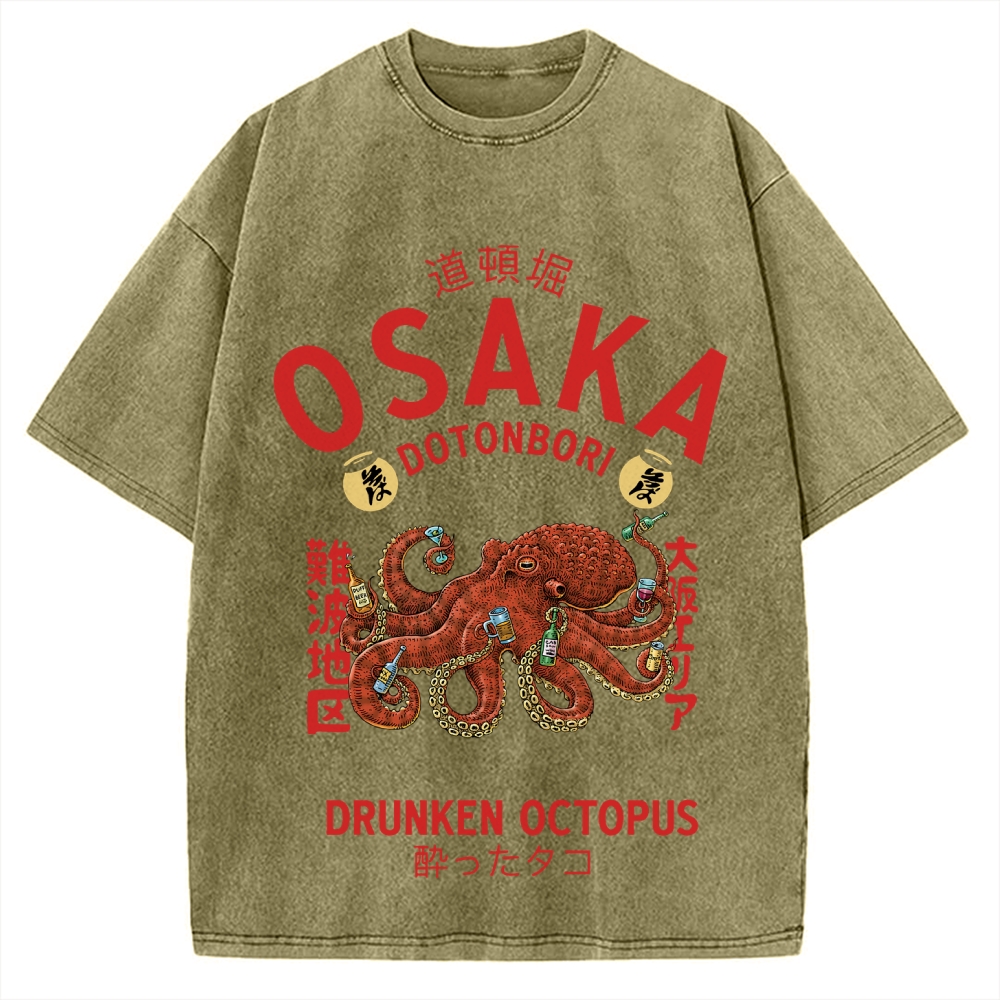 Osaka Dotonbori Drunken Octopus Vintage Washed T-shirt