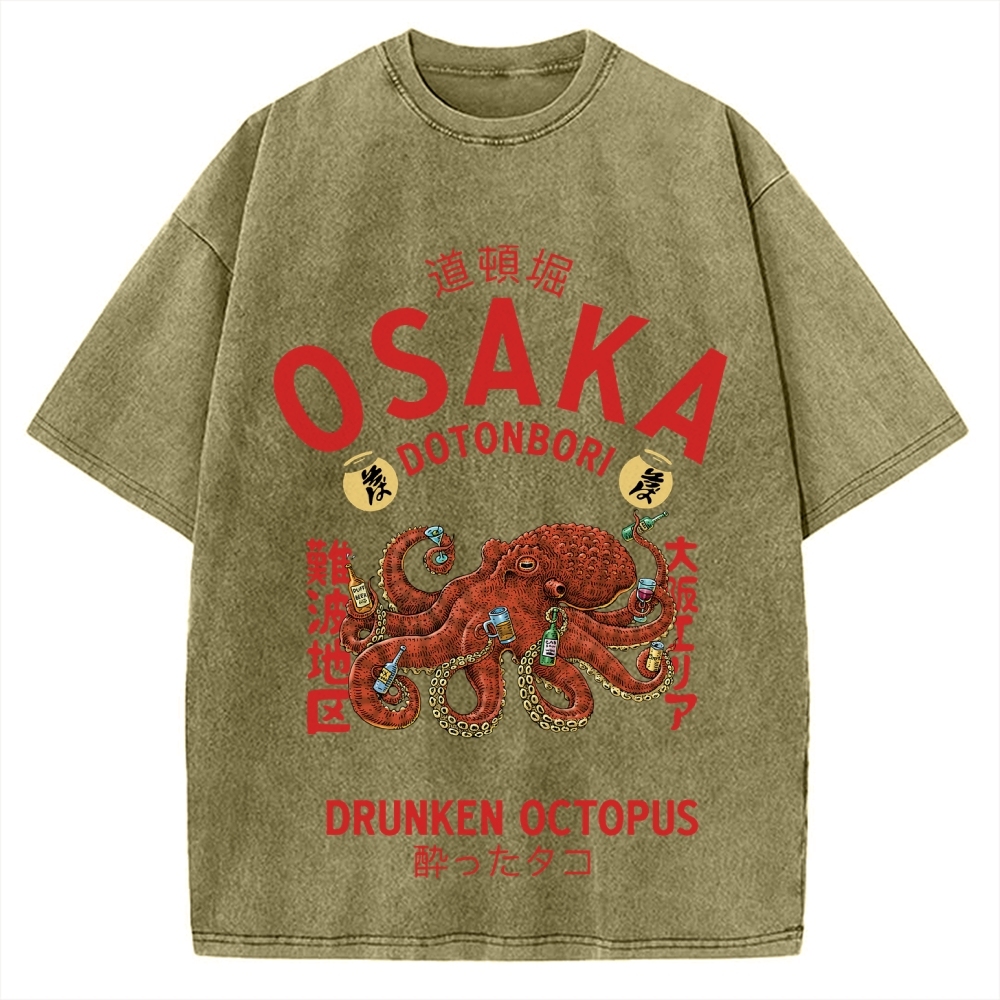 Osaka Dotonbori Drunken Octopus Vintage Washed T-shirt