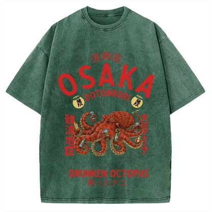 Osaka Dotonbori Drunken Octopus Vintage Washed T-shirt