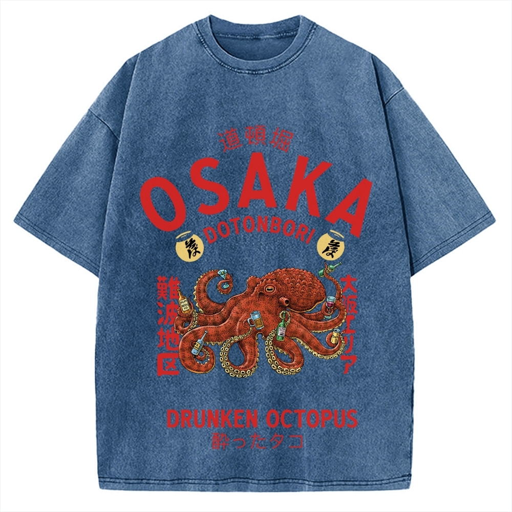 Osaka Dotonbori Drunken Octopus Vintage Washed T-shirt