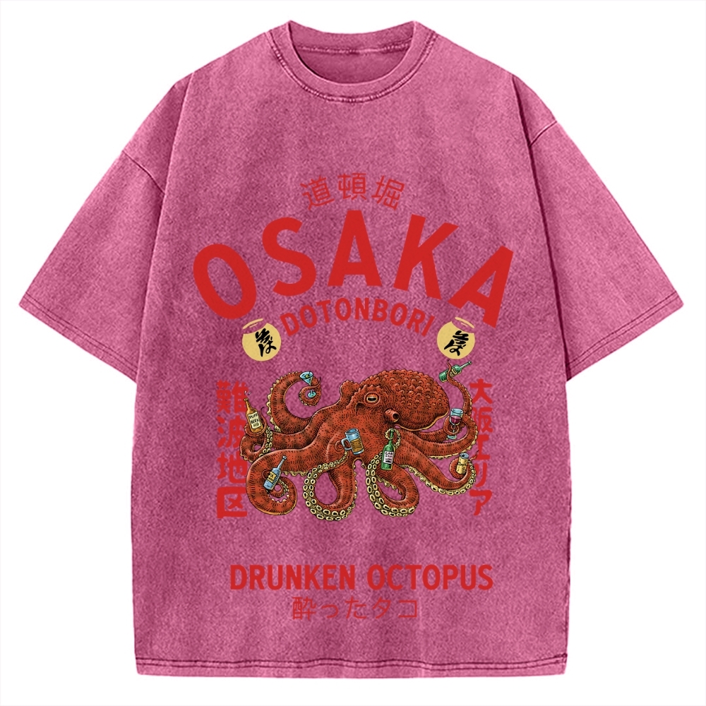 Osaka Dotonbori Drunken Octopus Vintage Washed T-shirt