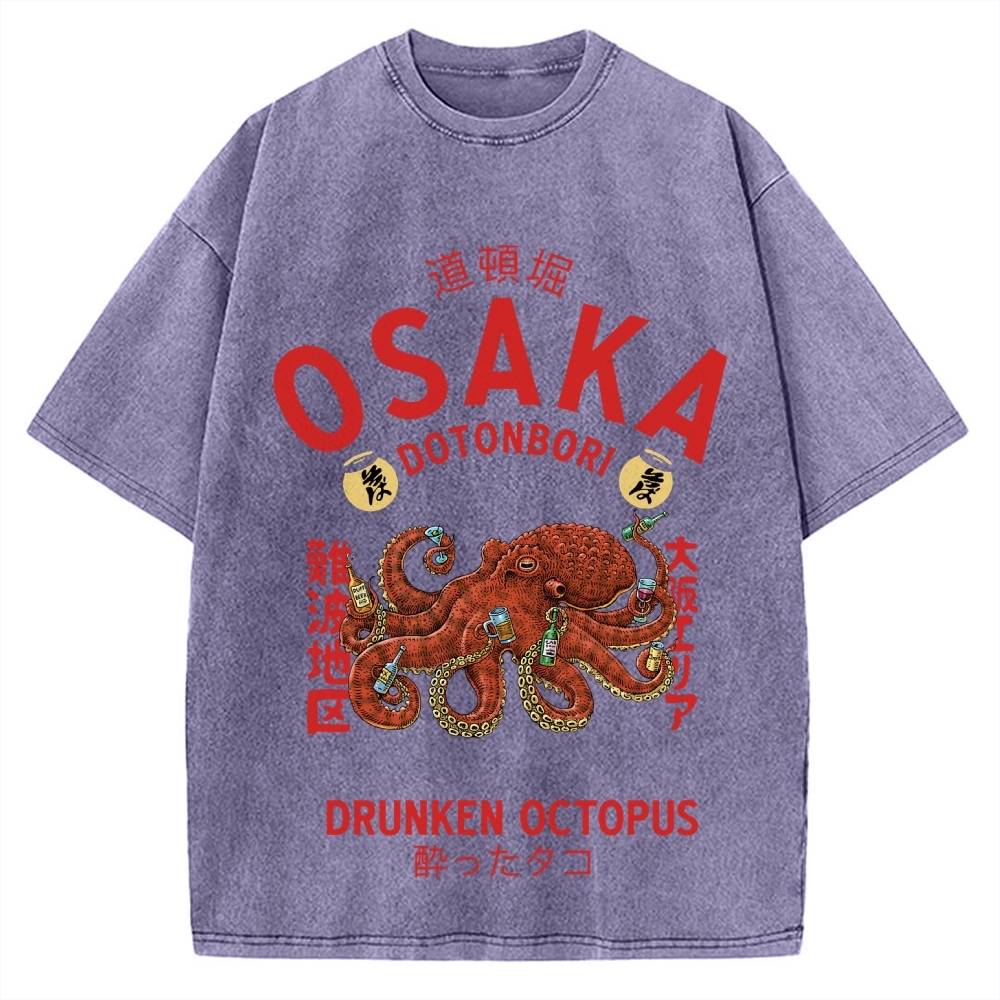 Osaka Dotonbori Drunken Octopus Vintage Washed T-shirt