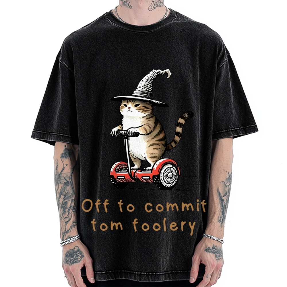 Off To Commit Tom Foolery Cat Vintage Washed T-shirt