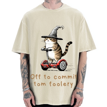 Off To Commit Tom Foolery Cat Vintage Washed T-shirt
