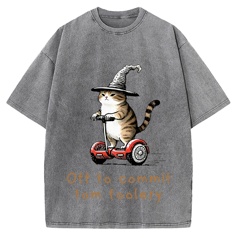 Off To Commit Tom Foolery Cat Vintage Washed T-shirt