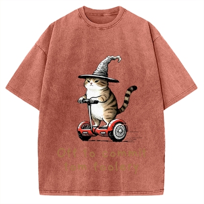 Off To Commit Tom Foolery Cat Vintage Washed T-shirt