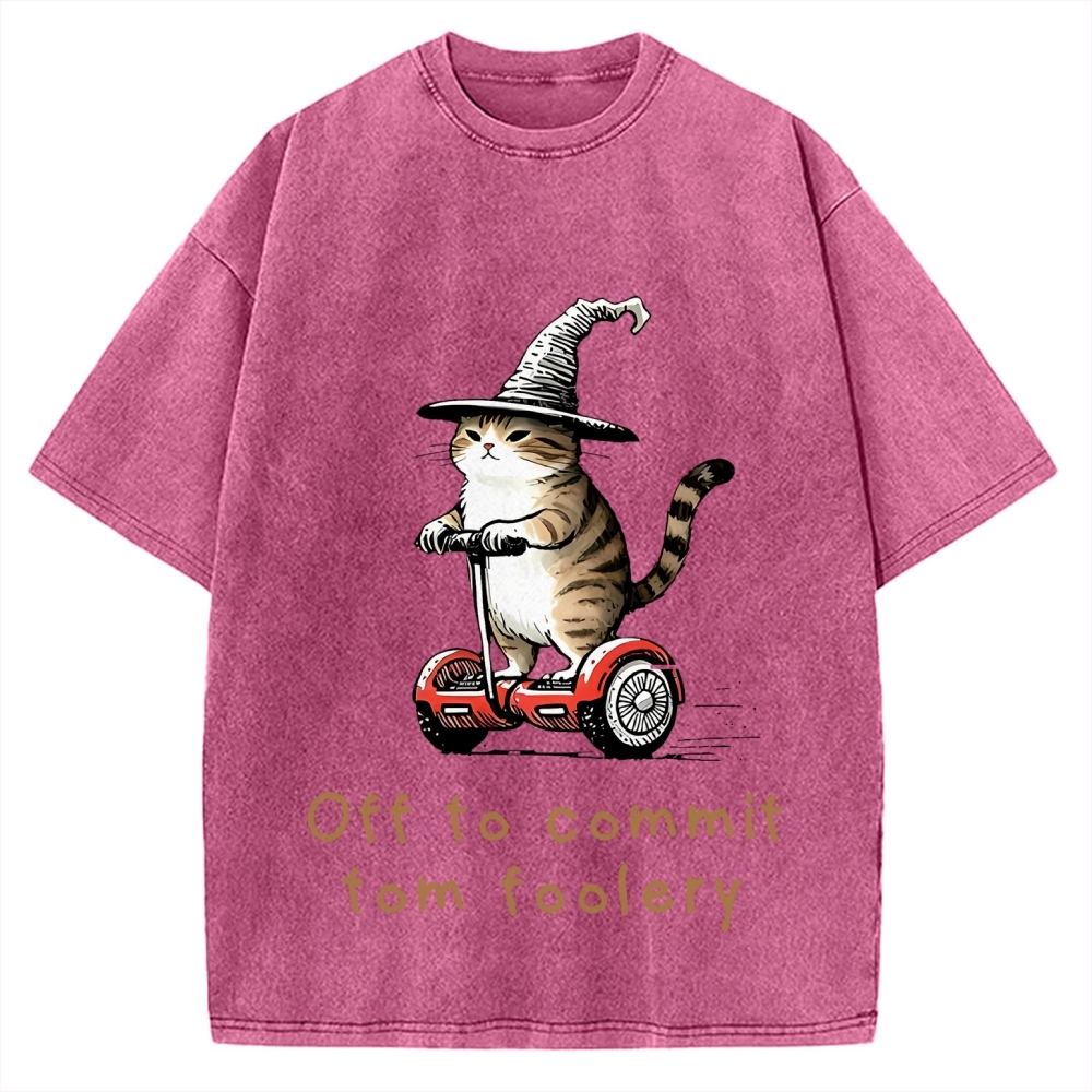 Off To Commit Tom Foolery Cat Vintage Washed T-shirt