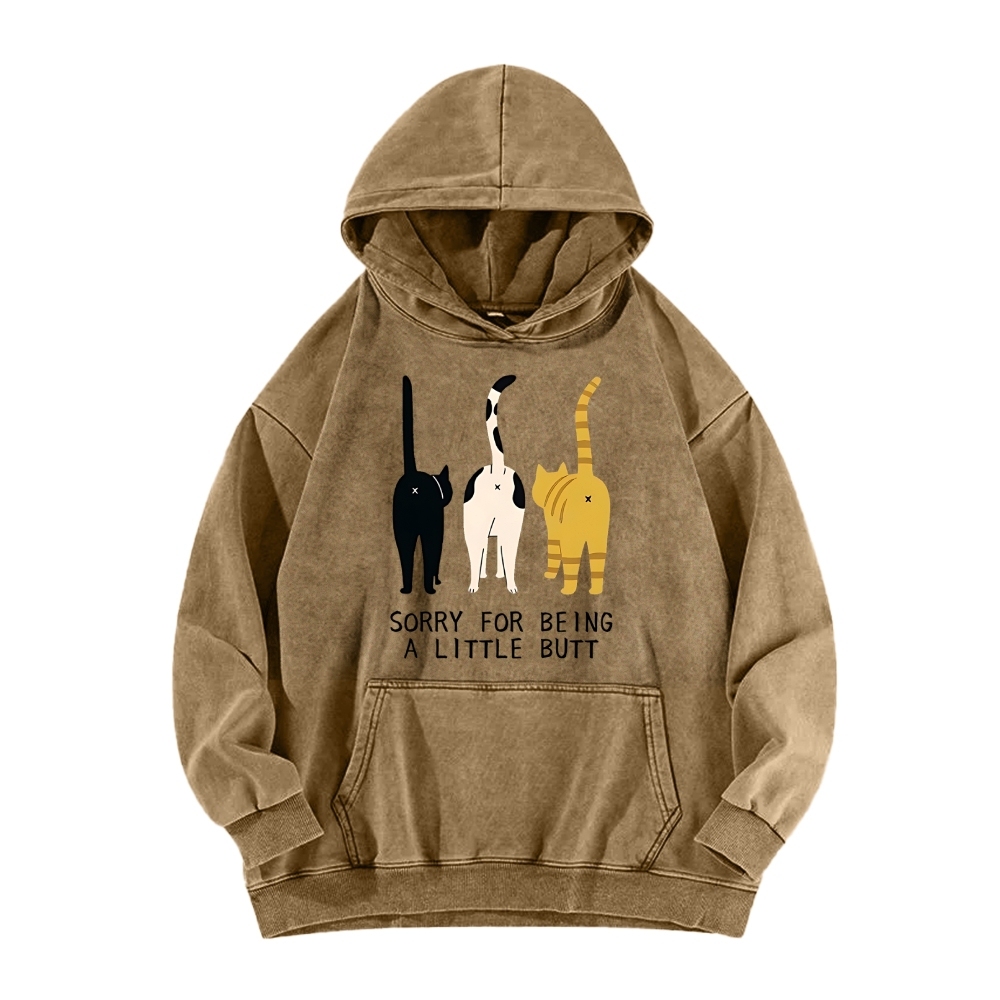 Cat's Butt Funny Vintage Washed Hoodie