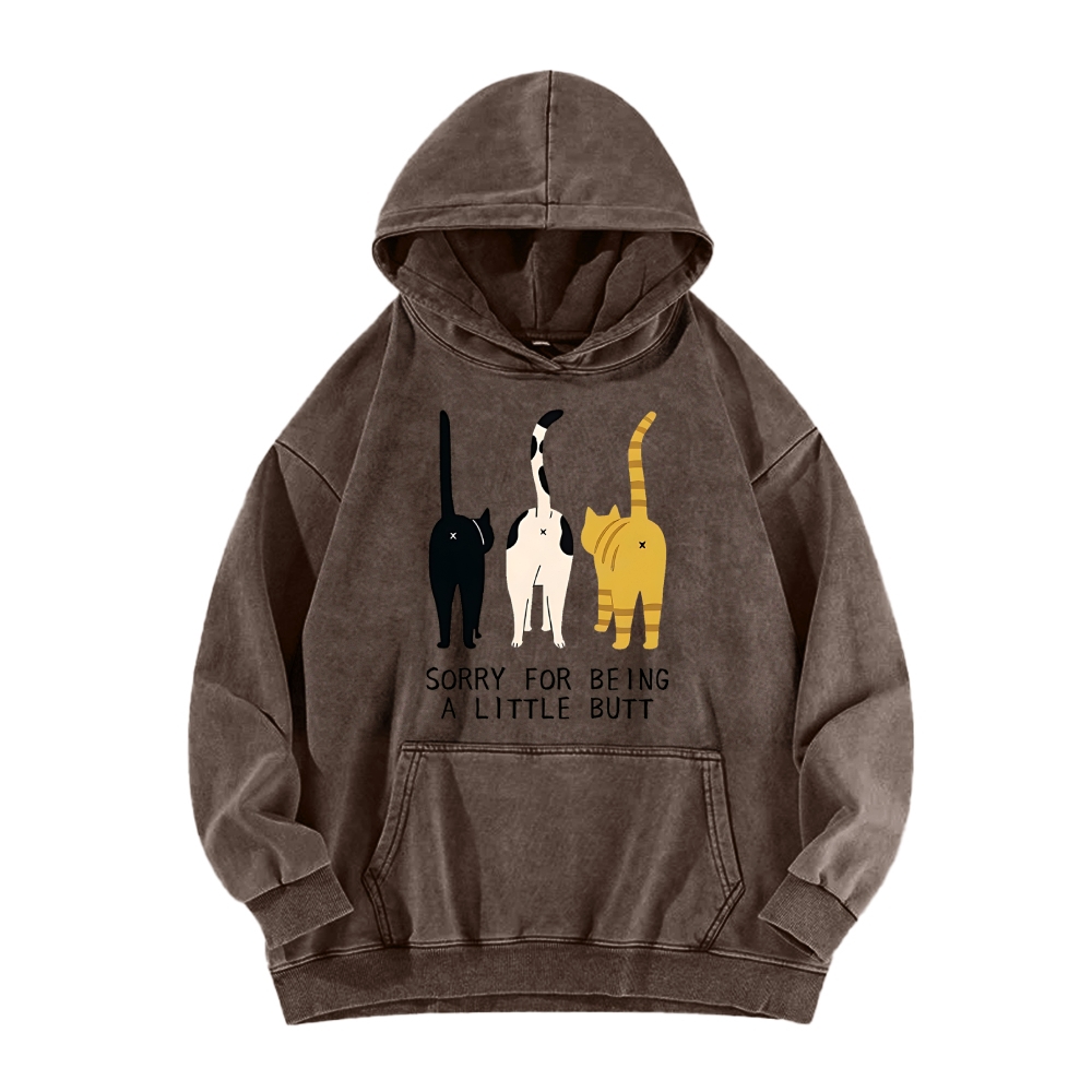 Cat's Butt Funny Vintage Washed Hoodie
