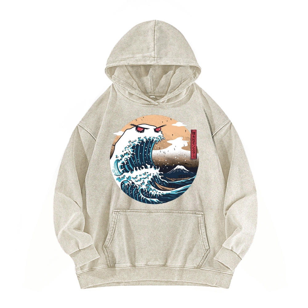 Demon Wave Ukiyo-E Vintage Washed Hoodie