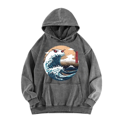 Demon Wave Ukiyo-E Vintage Washed Hoodie