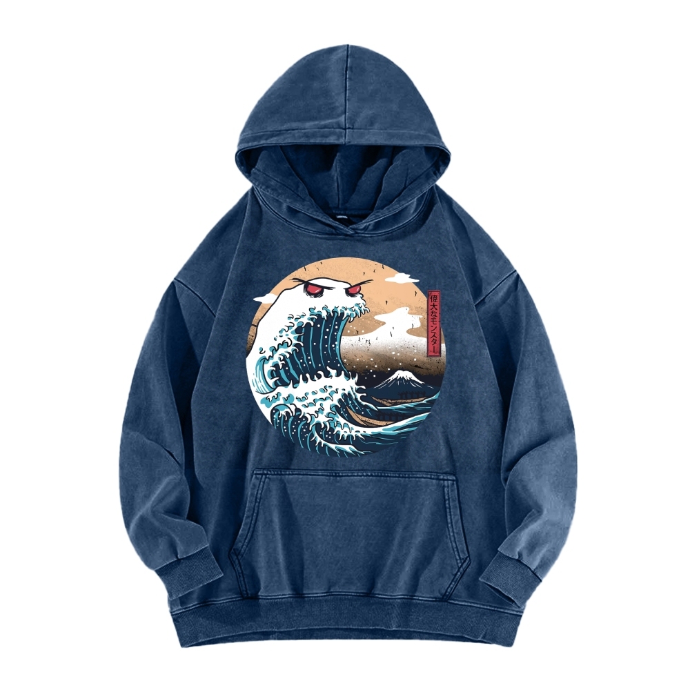 Demon Wave Ukiyo-E Vintage Washed Hoodie