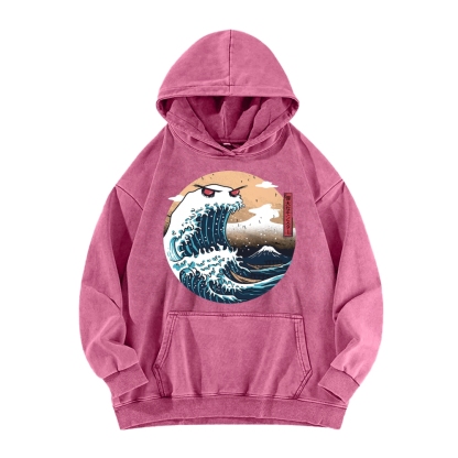Demon Wave Ukiyo-E Vintage Washed Hoodie