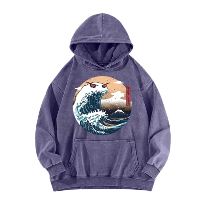 Demon Wave Ukiyo-E Vintage Washed Hoodie