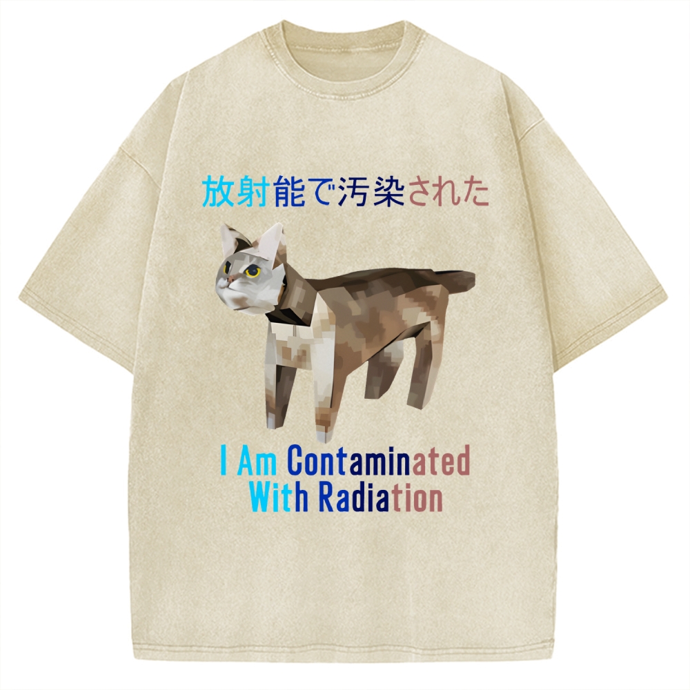 I Am Contaminated With Radiation Japanese Cat Meme Vintage Washed T-shirt