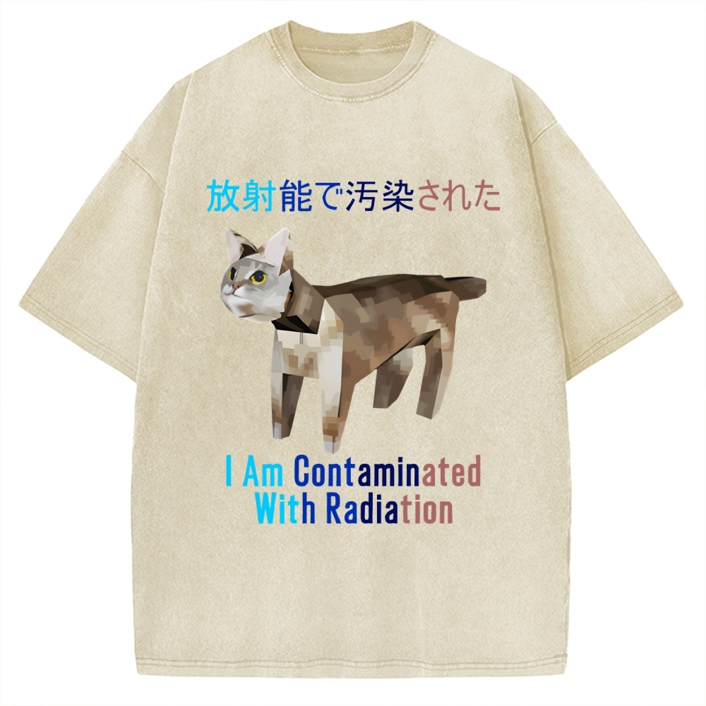 I Am Contaminated With Radiation Japanese Cat Meme Vintage Washed T-shirt